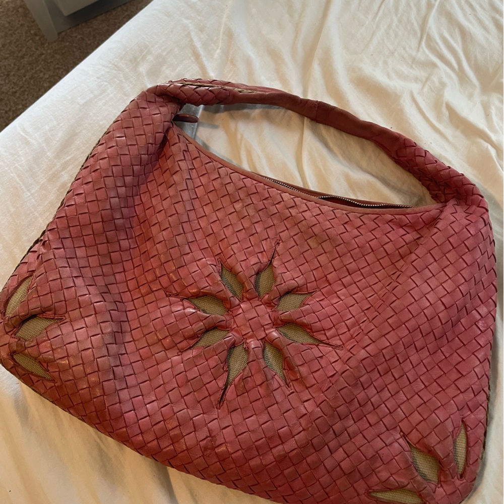 Bottega Veneta Pink Woven Floral Cutouts Hobo Bag